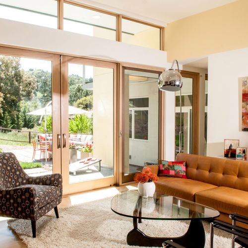 Living room: modern sustainable custom home.