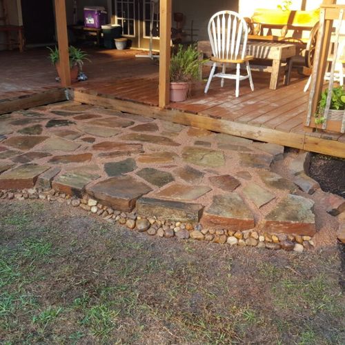 Stone landing we created off the back of deck with