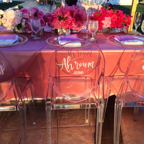 Calligraphy: Guest names on ghost chairs