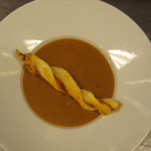 Chicken Tortilla Soup with Bacon Tuille