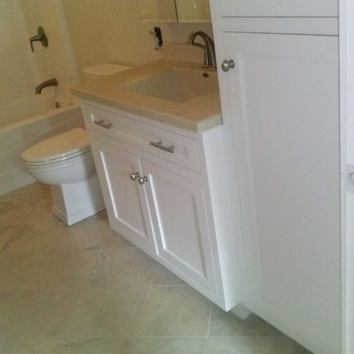 Bathroom With Custom Fabricated Cabinets.