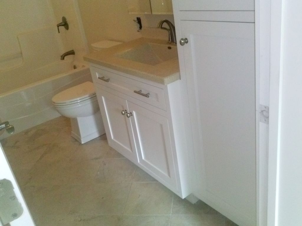 Bathroom With Custom Fabricated Cabinets.