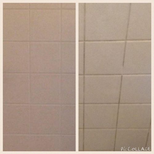 before & after shower re-grout in Roseville, Mn