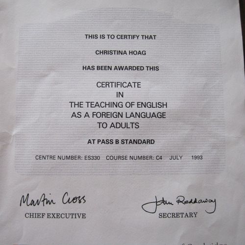 Certification from International House, London, U.