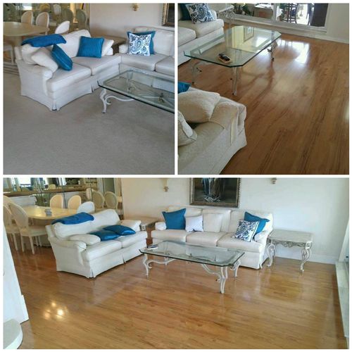 Remove carpet and install high gloss laminate