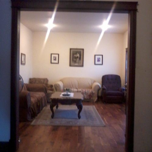 Living Room Remodel Job. Solid walnut floors and c