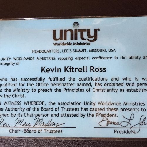 Kevin Ross's Officiant's License