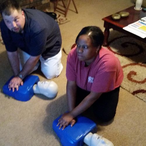 Brittney & Rusty learning First and CPR AED.