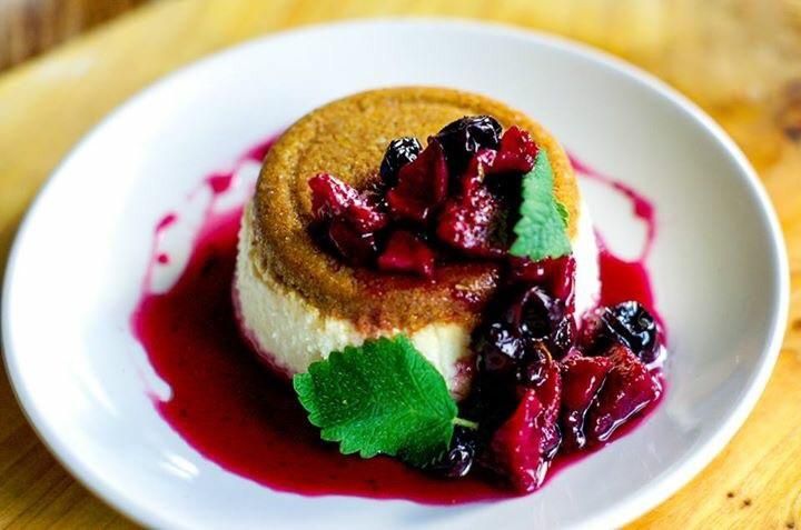 Individual chevre cheesecakes, summer berries poac