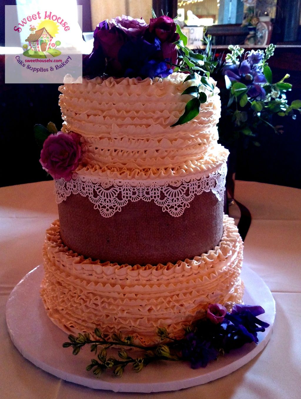 Wedding Cake with Burlap & Lace