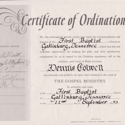 My Certificate of Ordination . . . 22 years ago.