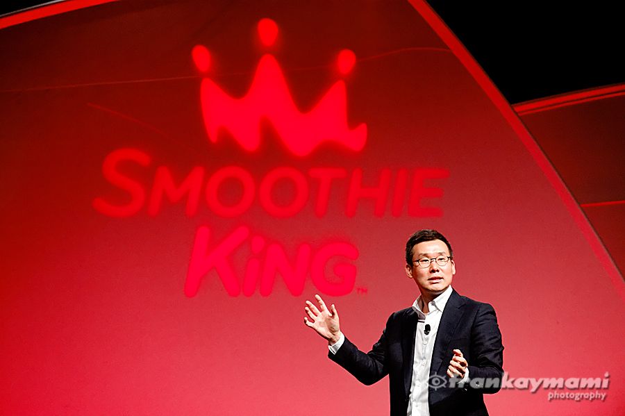 Wan Kim, CEO of Smoothie King, talks at the reveal