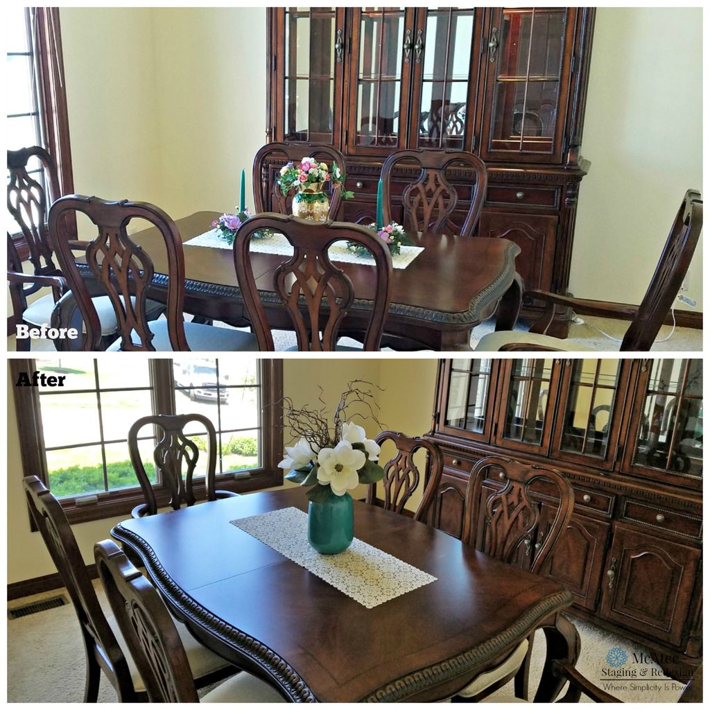 Home staging project formal dining area before and