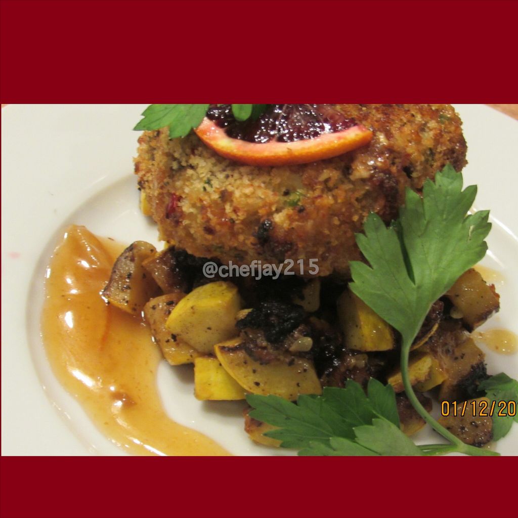 Crab cake, sauteed zucchini, blood orange  ginger 