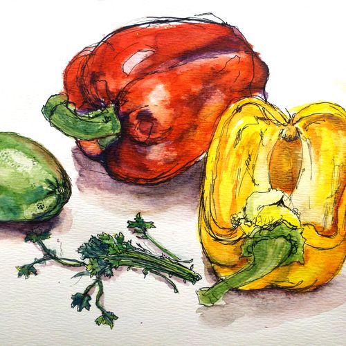 Peppers. 
A Traditional watercolor spot illustrati
