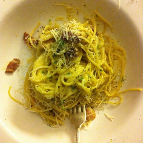 Spaghetti ala Carbonara with local bacon & eggs
