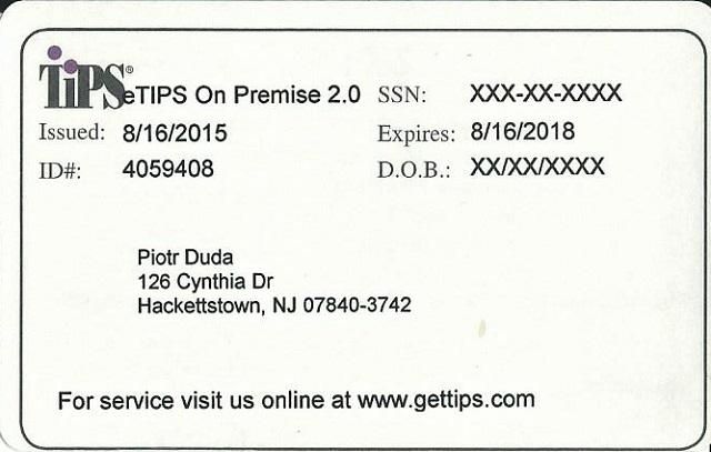 NJ State TIPS Certification
