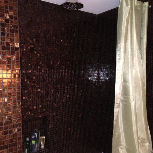 Full tile bath remodel with rainfall showerhead