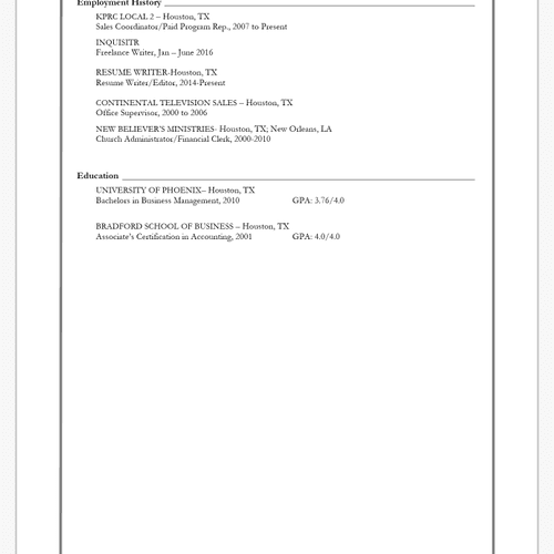2 page resume for Mid-level professional