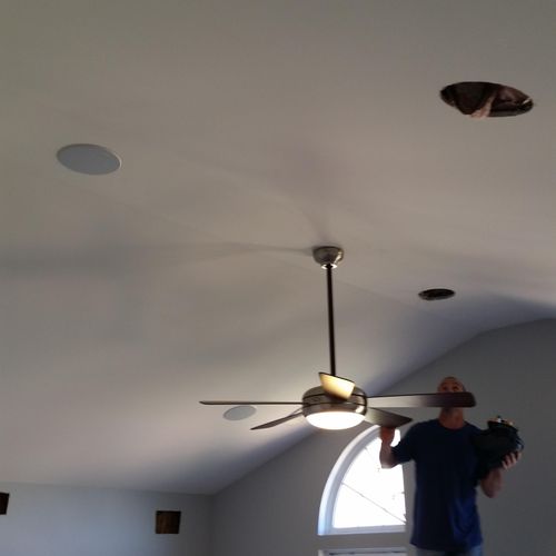 Theater room installed speakers in celling