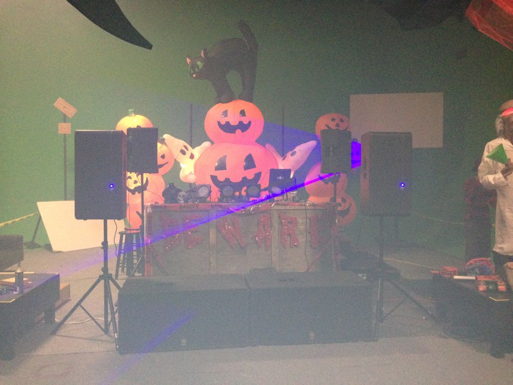 Large sound rig from halloween warehouse party.
