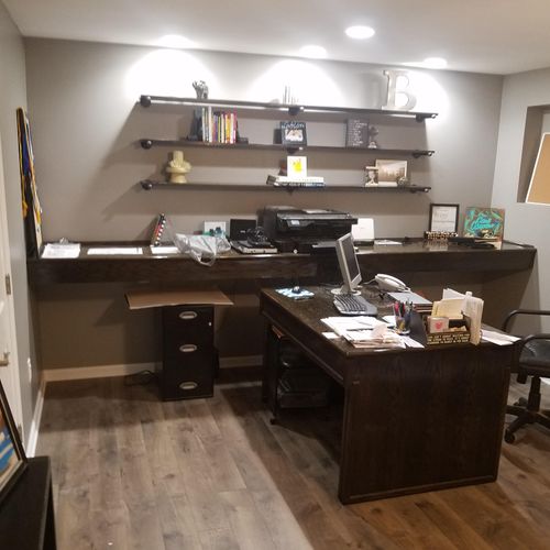 Custom designed desk, shelving, and work space ( H