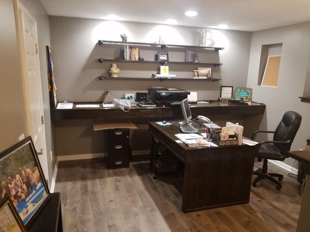 Custom designed desk, shelving, and work space ( H