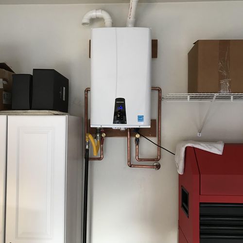 Tankless water heater installation and service.
