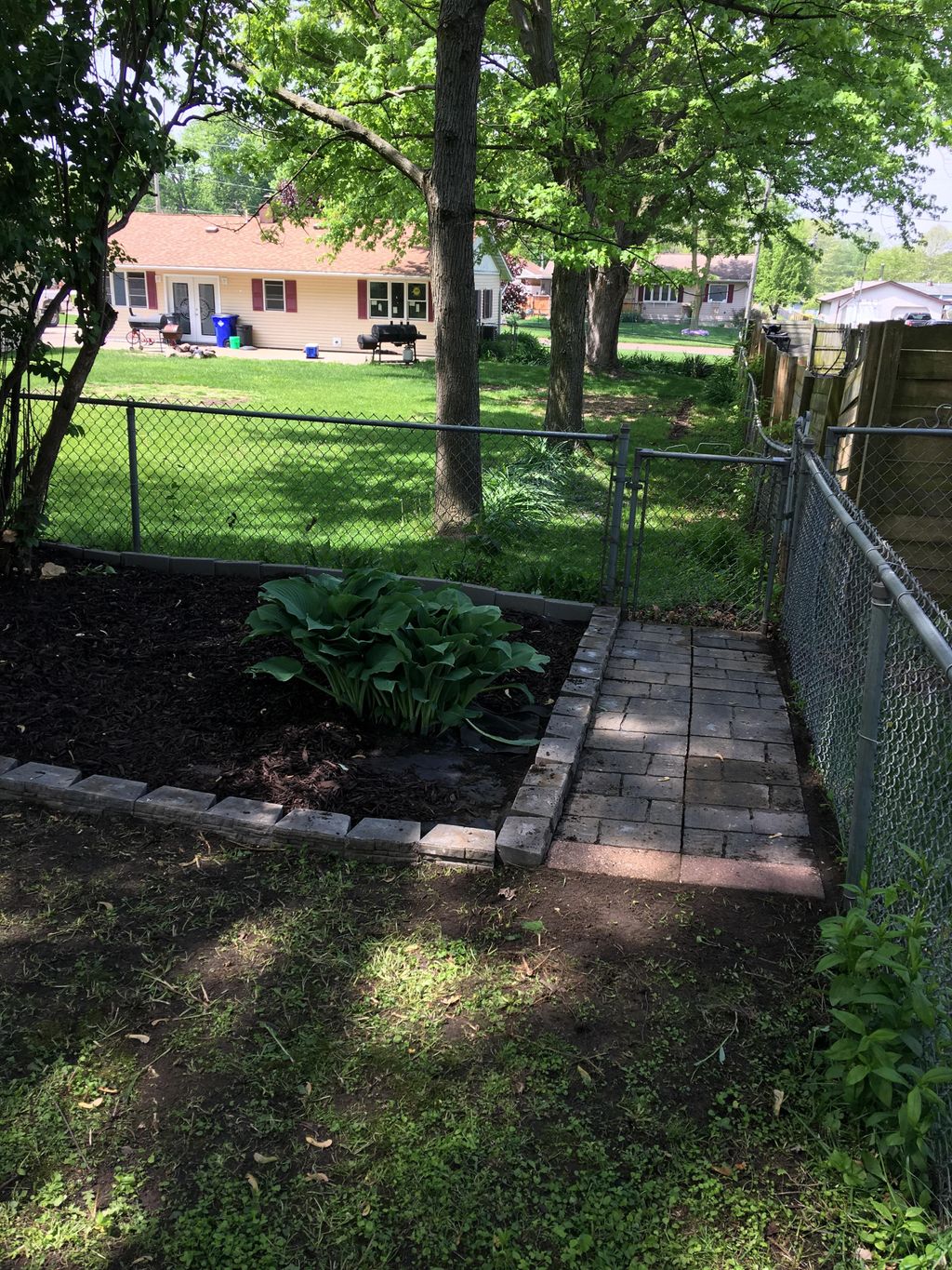 Finished paver path to accent mulch bed.