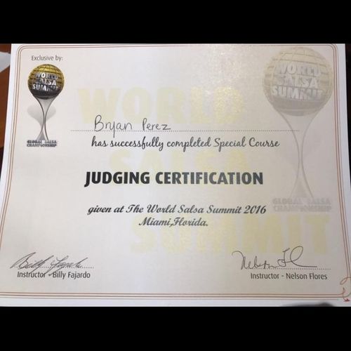 My certification to Judge Dance competitions. 