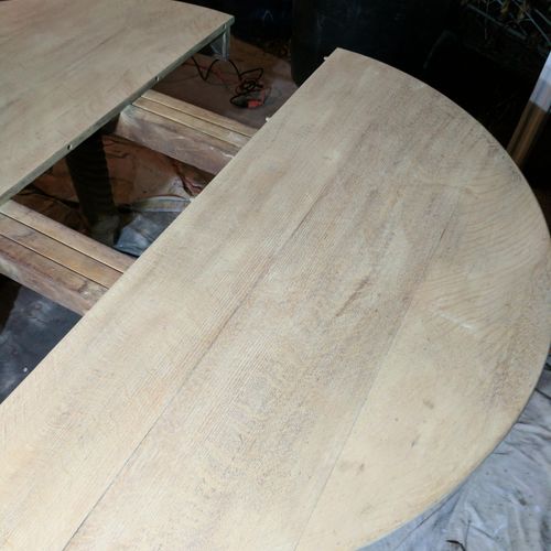 This is the tiger oak table after being stripped a