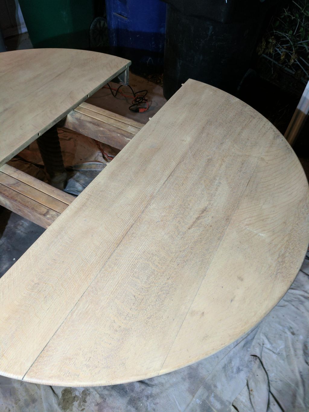 This is the tiger oak table after being stripped a