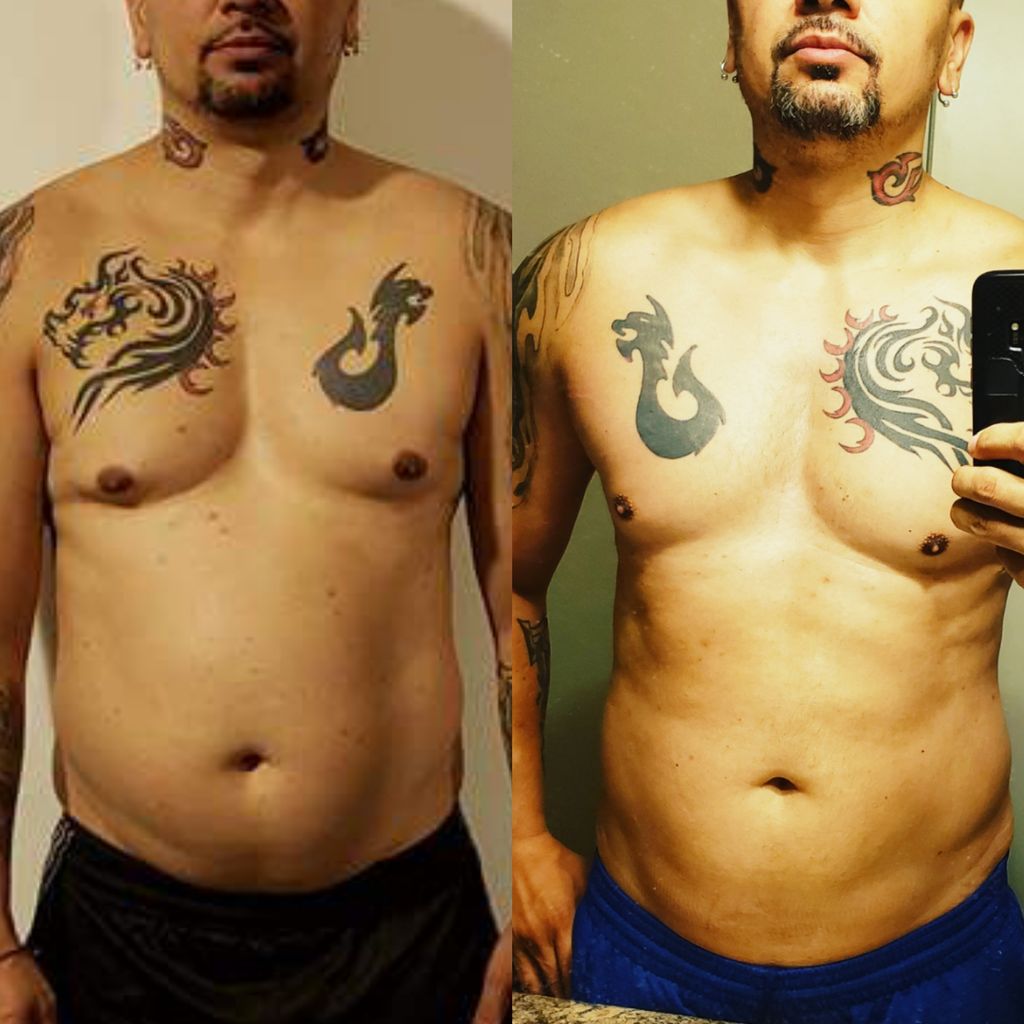 before and current pic of me, got to work on mysel