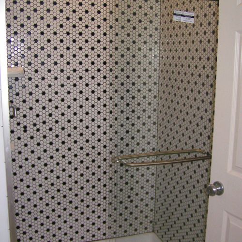 Tiled shower.