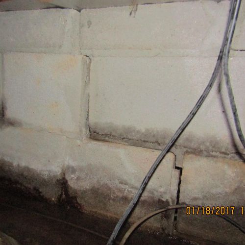 Foundation wall movement. Observed from crawlspace