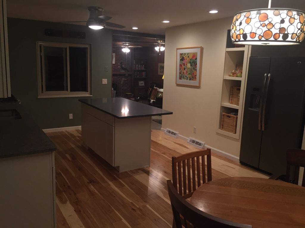 Custom island, built in pantry, lighting and Hicko
