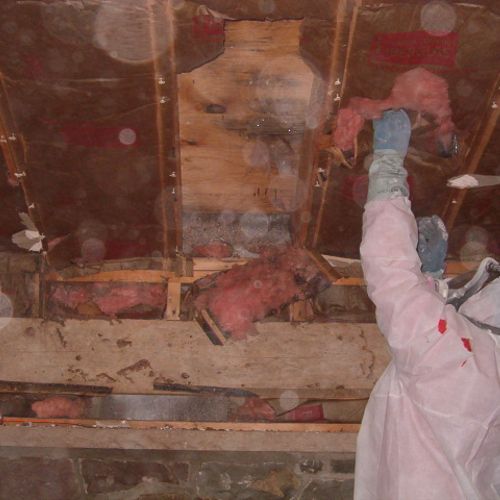 Wet, moldy insulation in a wet crawlspace being re