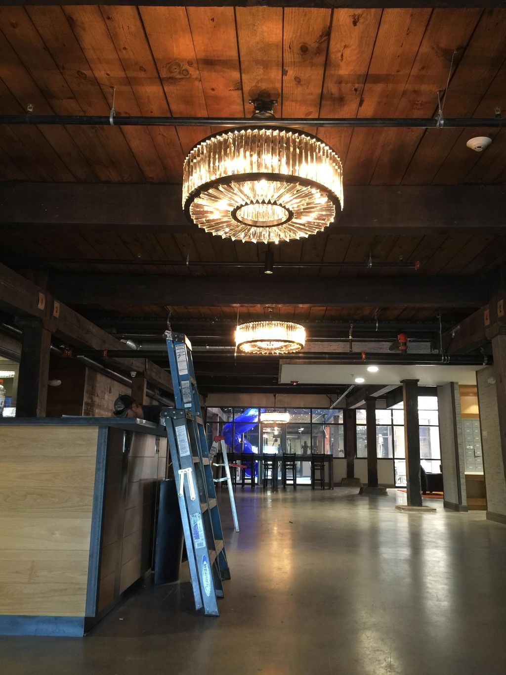 Chandeliers we wired and hung in the lobby of Palm