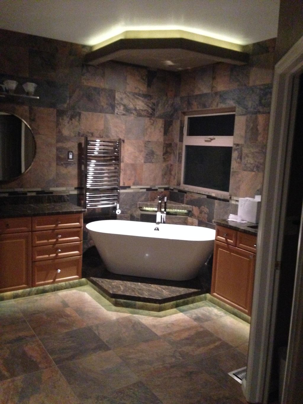 Nice master bath. Porcelain tile.