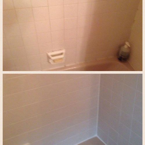 before & after shower cleaning and colorseal in Ro
