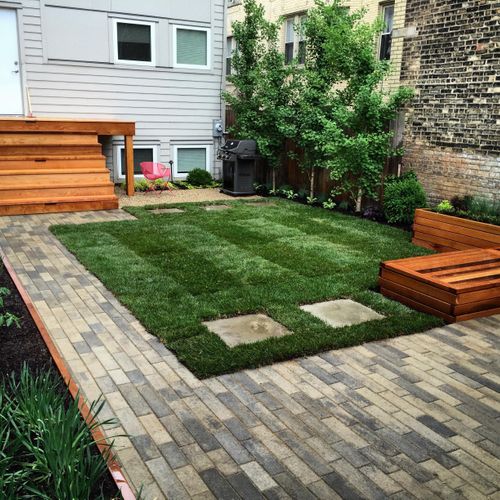 Rear yard full renovation with custom planters and