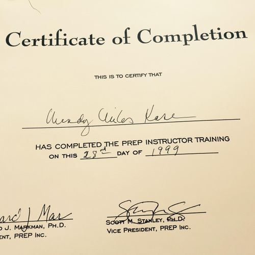 Certificate of Completion PREP (Premarital Counsel