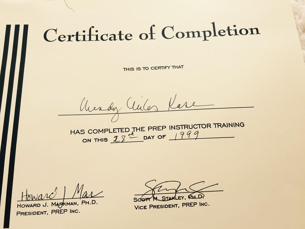Certificate of Completion PREP (Premarital Counsel