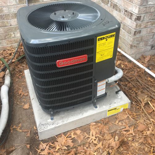 Condenser heat pump installation secured to hurric