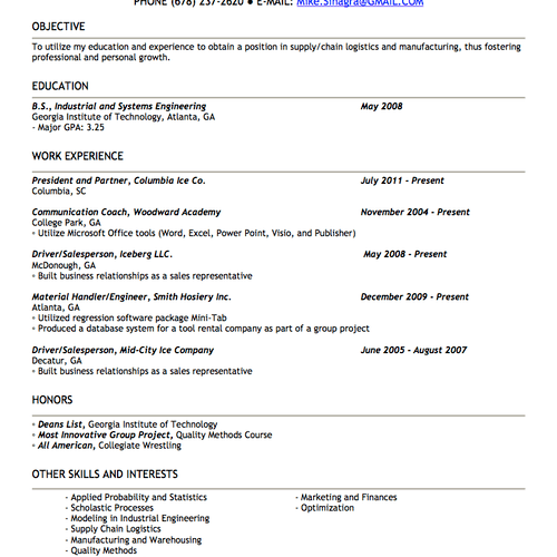 A simple yet effective business resume. Only one o