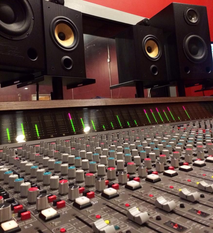 Our British-made Amek Angela analog mixing console