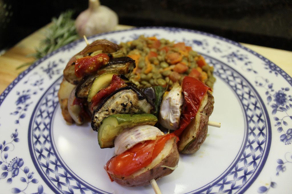 Vegetable Skeewer with Lentils Salad