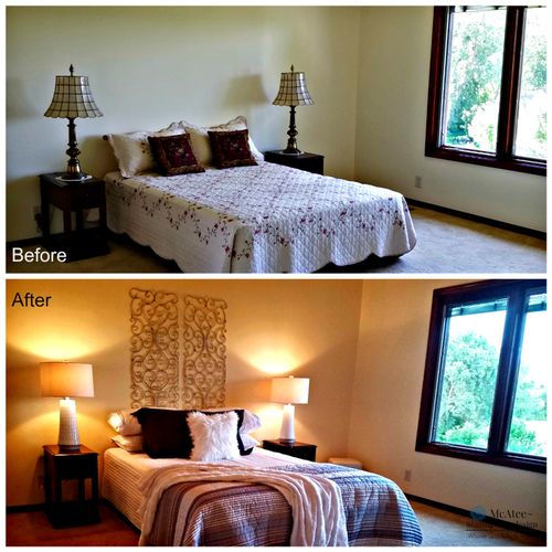 Home staging project master bedroom before and aft