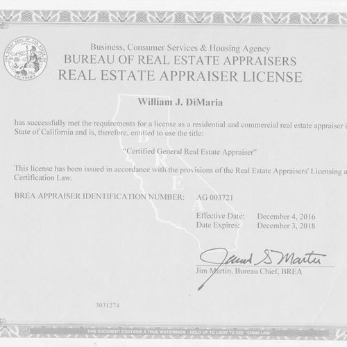 RE appraisal License 