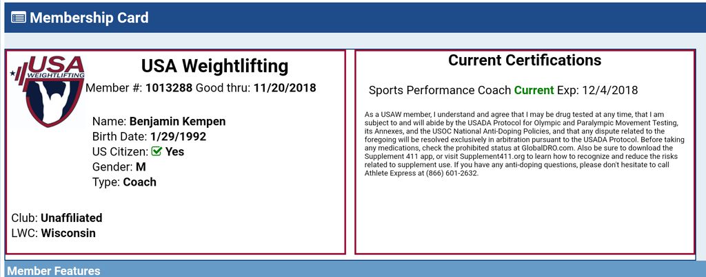 USA Weightlifting Sports Performance Coaching Cert